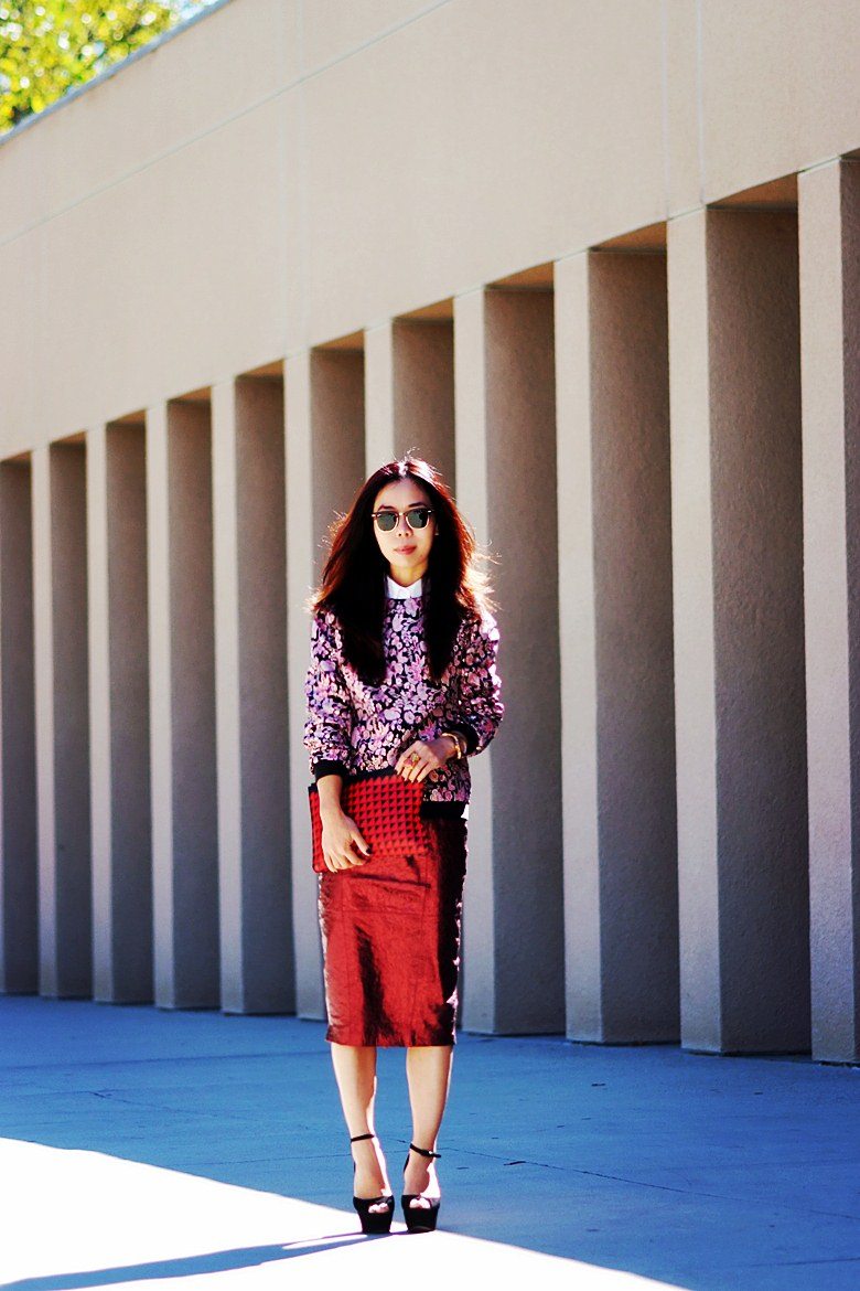 HallieSwanson-MSGM-Floral-Sweatshirt-ASOS-Metallic-Skirt-Celine-Sandals-PS-Clutch_8.jpg