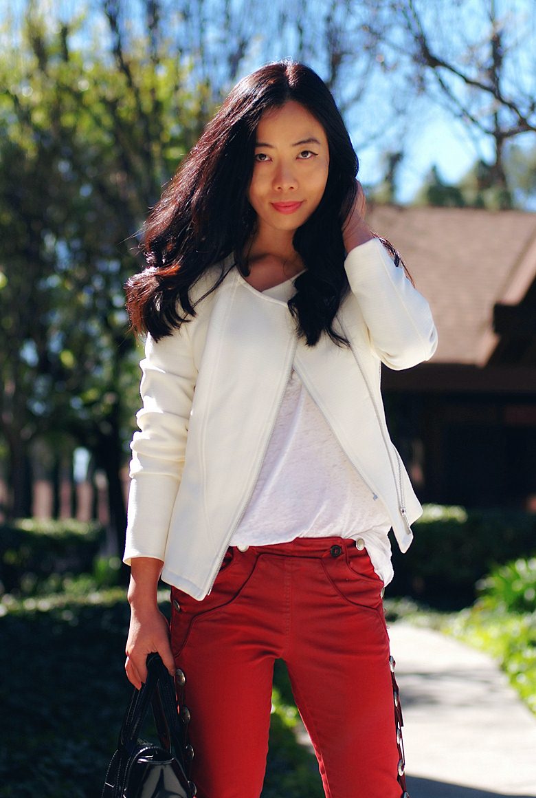 HallieDaily White Jacket & Red Jeans_8