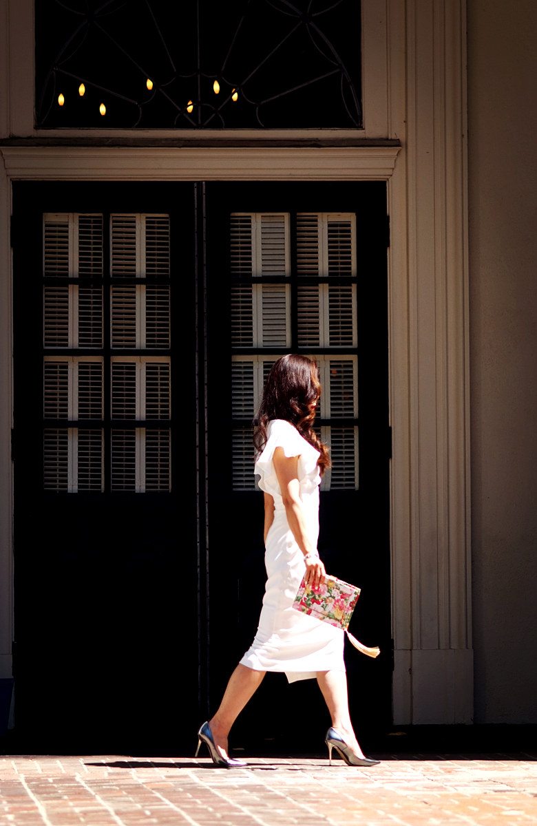 White Dress and Floral Clutch_7