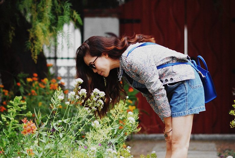 floral jacket and denim overall_2