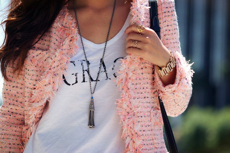 Pink Tweed Jacket n White Skinny Jeans_6 | Hallie Daily