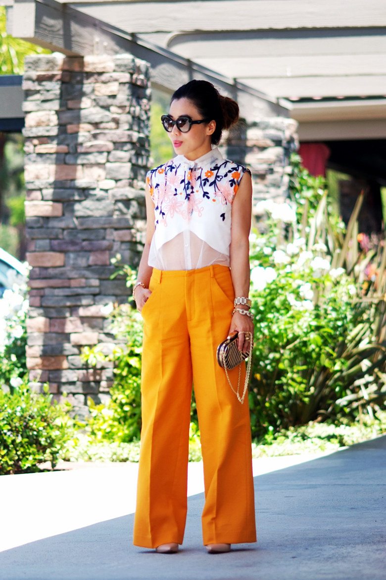 Orange Summer: Embroidered Blouse and Wide Legs Trousers