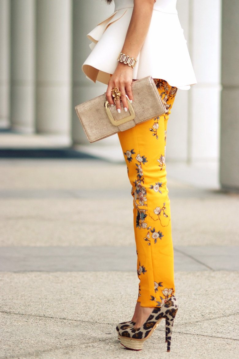 HallieDaily Scuba top, floral pants and leopard pumps_5