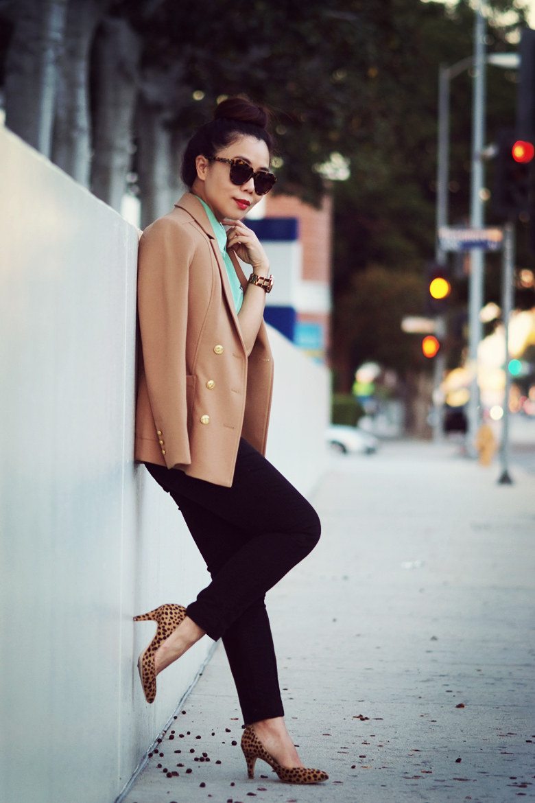 Into the Fall Loeffler Randall Leopard Pumps and Camel Jacket