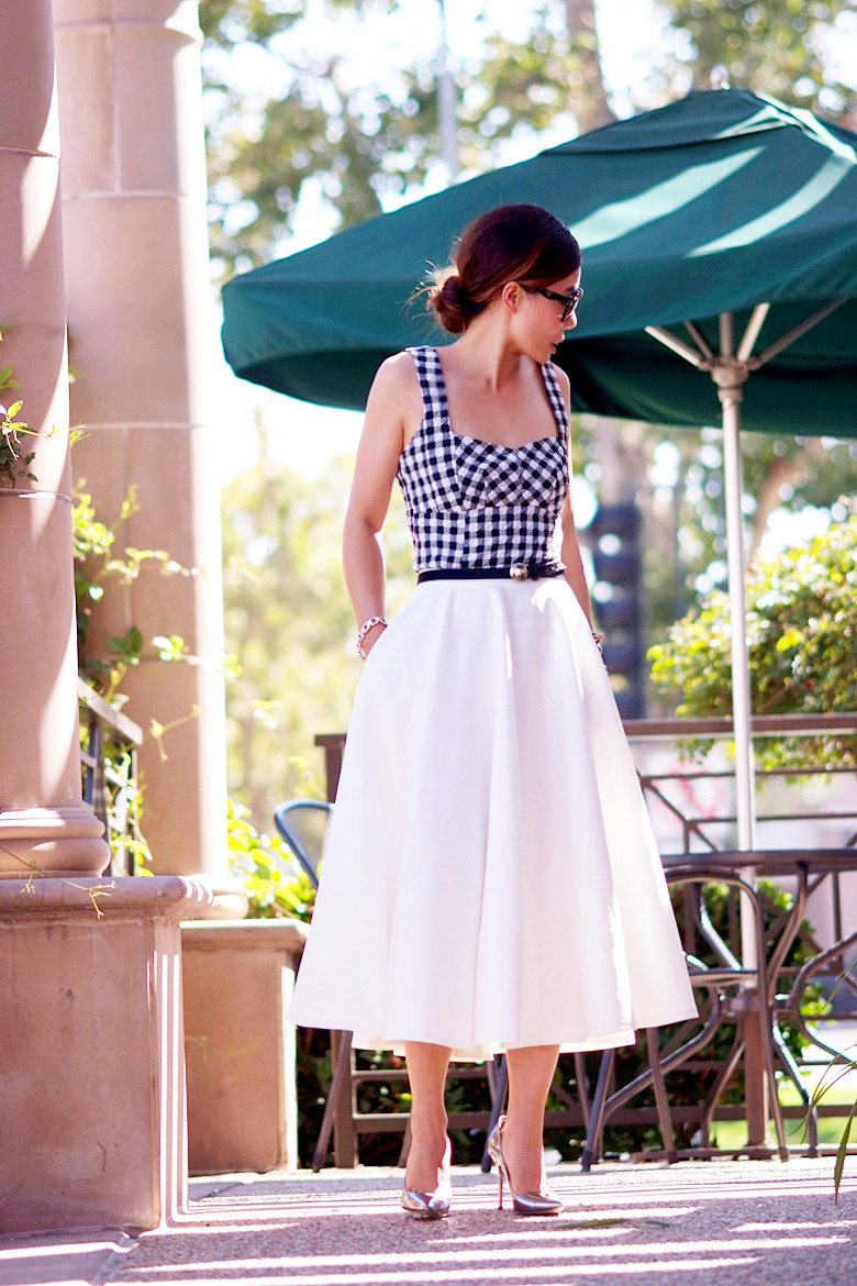 HallieDaily Plaid top and White Midi_0