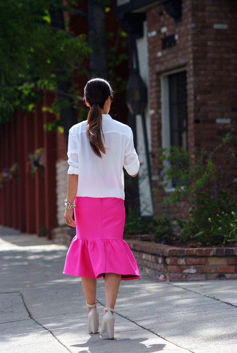 HallieDaily White Shirt and Pink Peplum Skirt_2