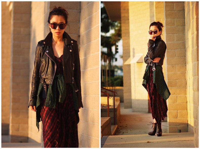 HallieDaily Fall Layers in Free People Dress and Leather Jacket_4