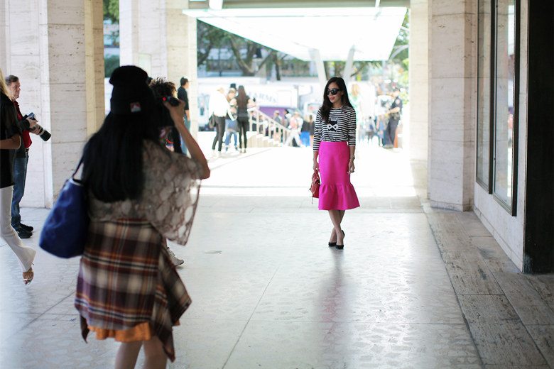 HallieDaily Striped Top and Pink Skirt_0