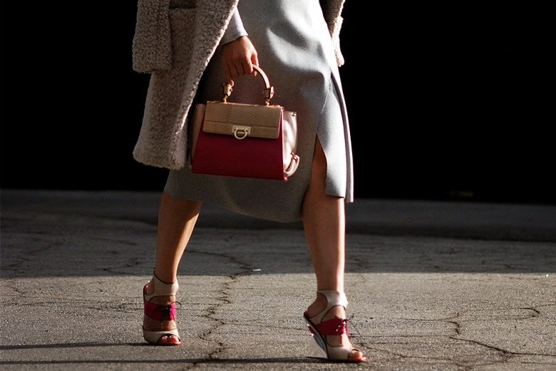 Hallie Swanson Ferragamo Bag and Shoes, HM Coat, Zara Skirt, Gap Top_0