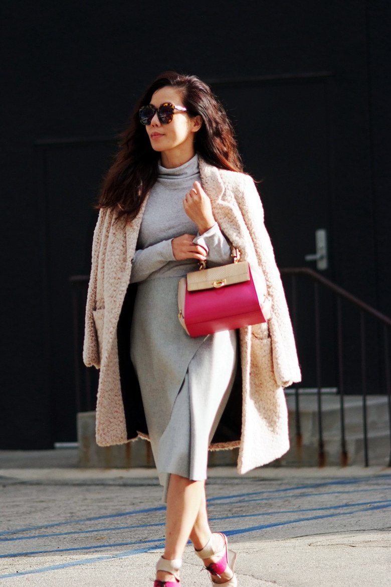 Hallie Swanson Ferragamo Bag and Shoes, HM Coat, Zara Skirt, Gap Top_2