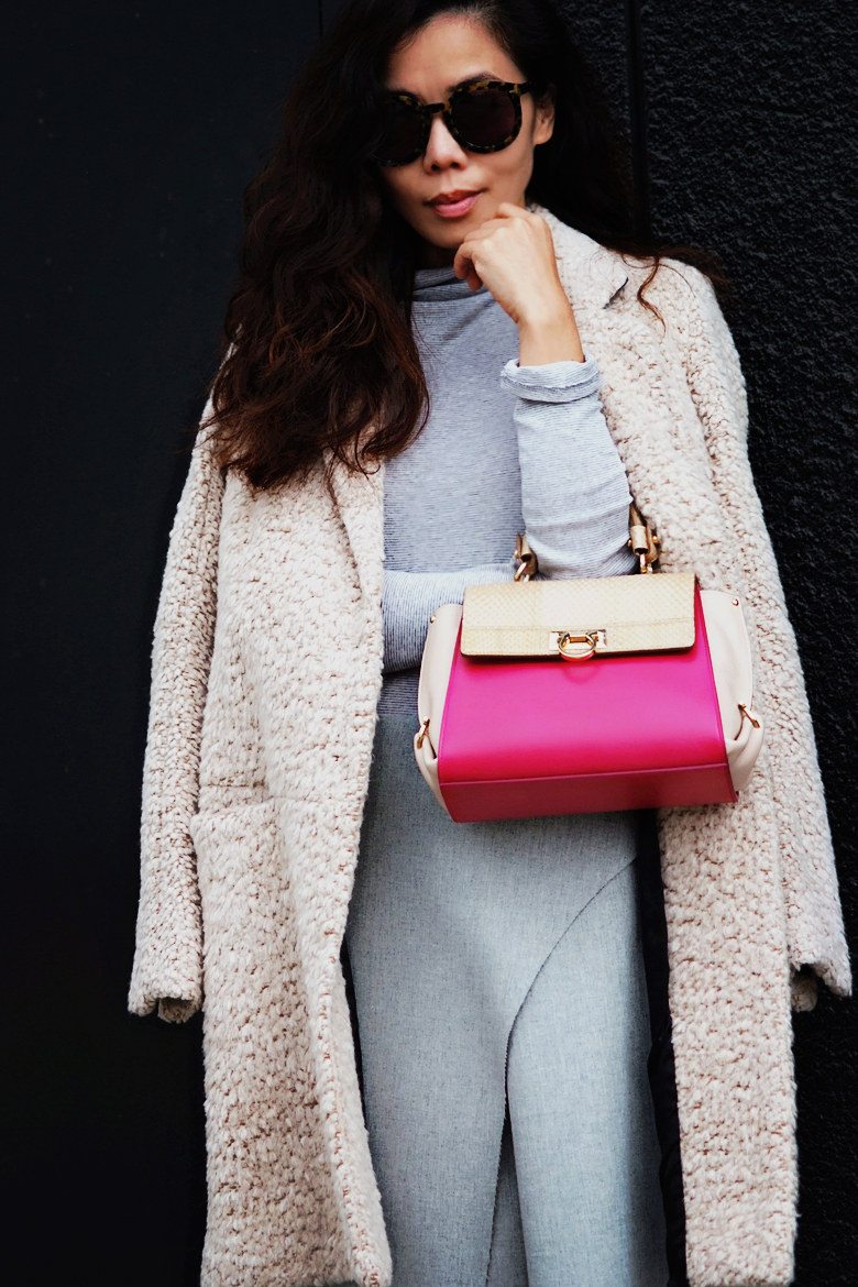 Hallie Swanson Ferragamo Bag and Shoes, HM Coat, Zara Skirt, Gap Top_8