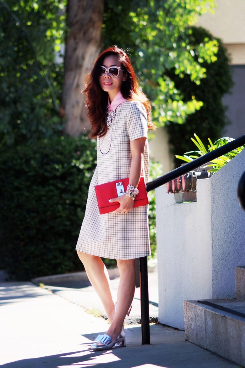 HallieSwanson Ladylike, Paul and Joe Dress, Miu Miu Shoes, Vince Camuto clutch, Stella Mccartney Sunglasses_6