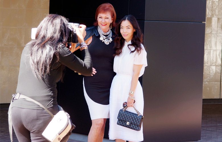 HallieSwanson Neiman Marcus Newport Beach Photo Shoot, All white look with Pink Coat and Leopard Pumps_14