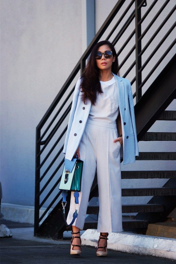 Creamy Jumpsuit and Ice Blue Blazer