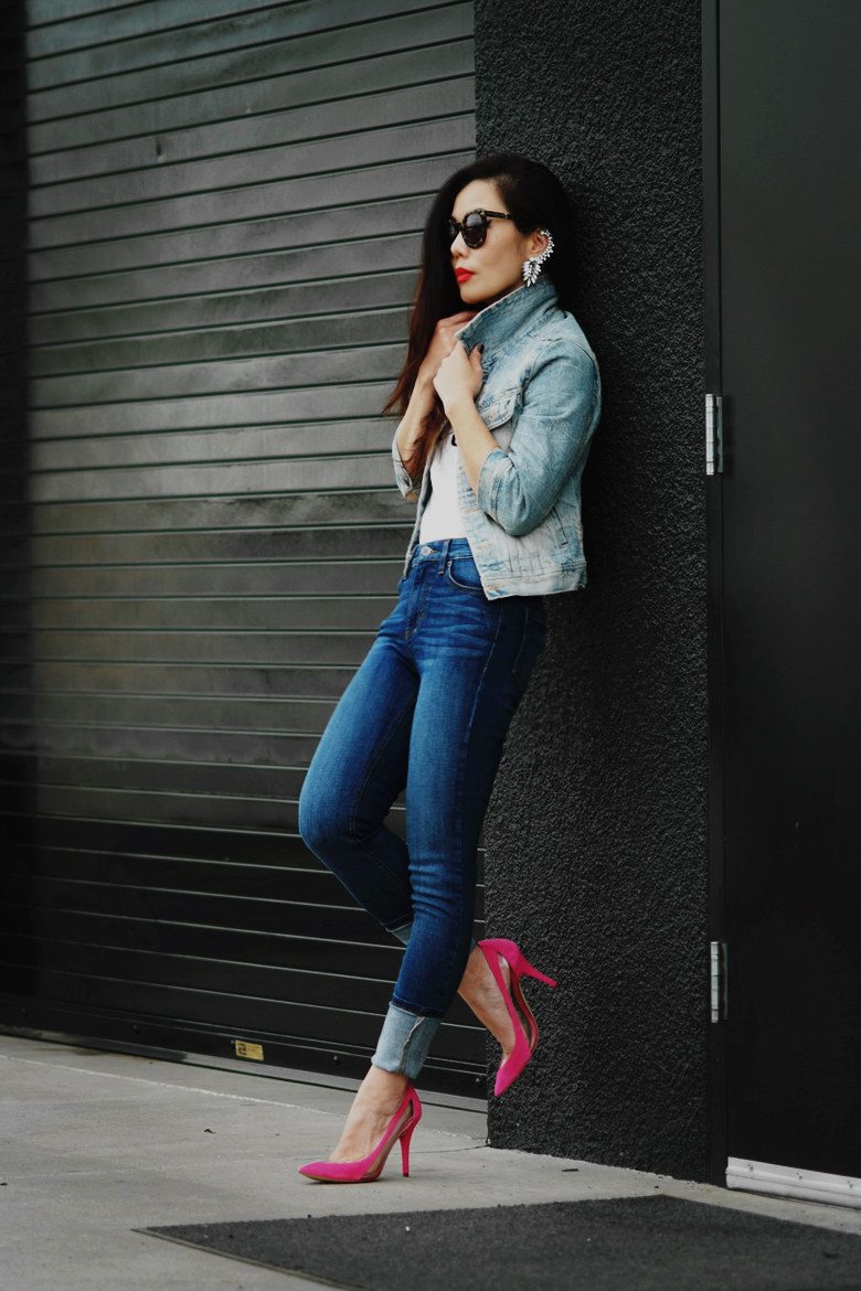 pink shoes with jeans