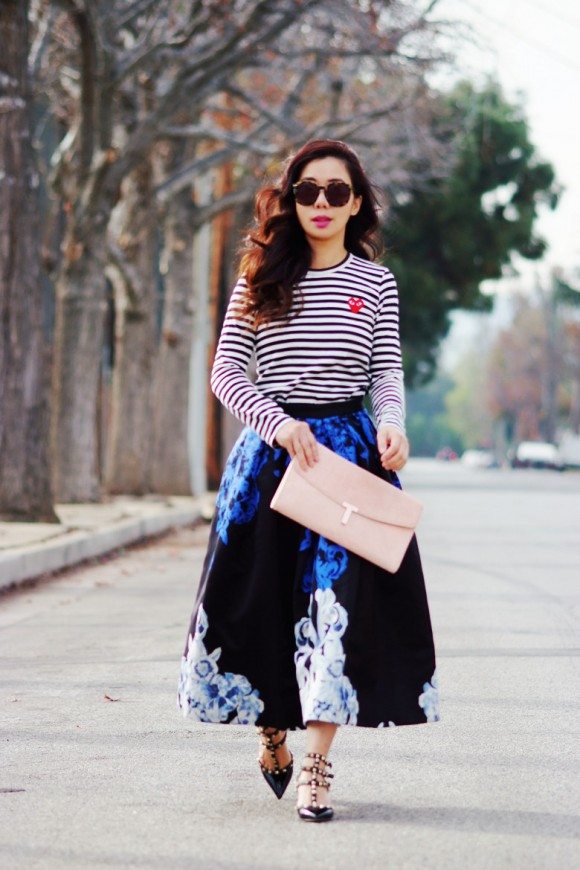 Mix Prints: Stripe Top and Full Skirt