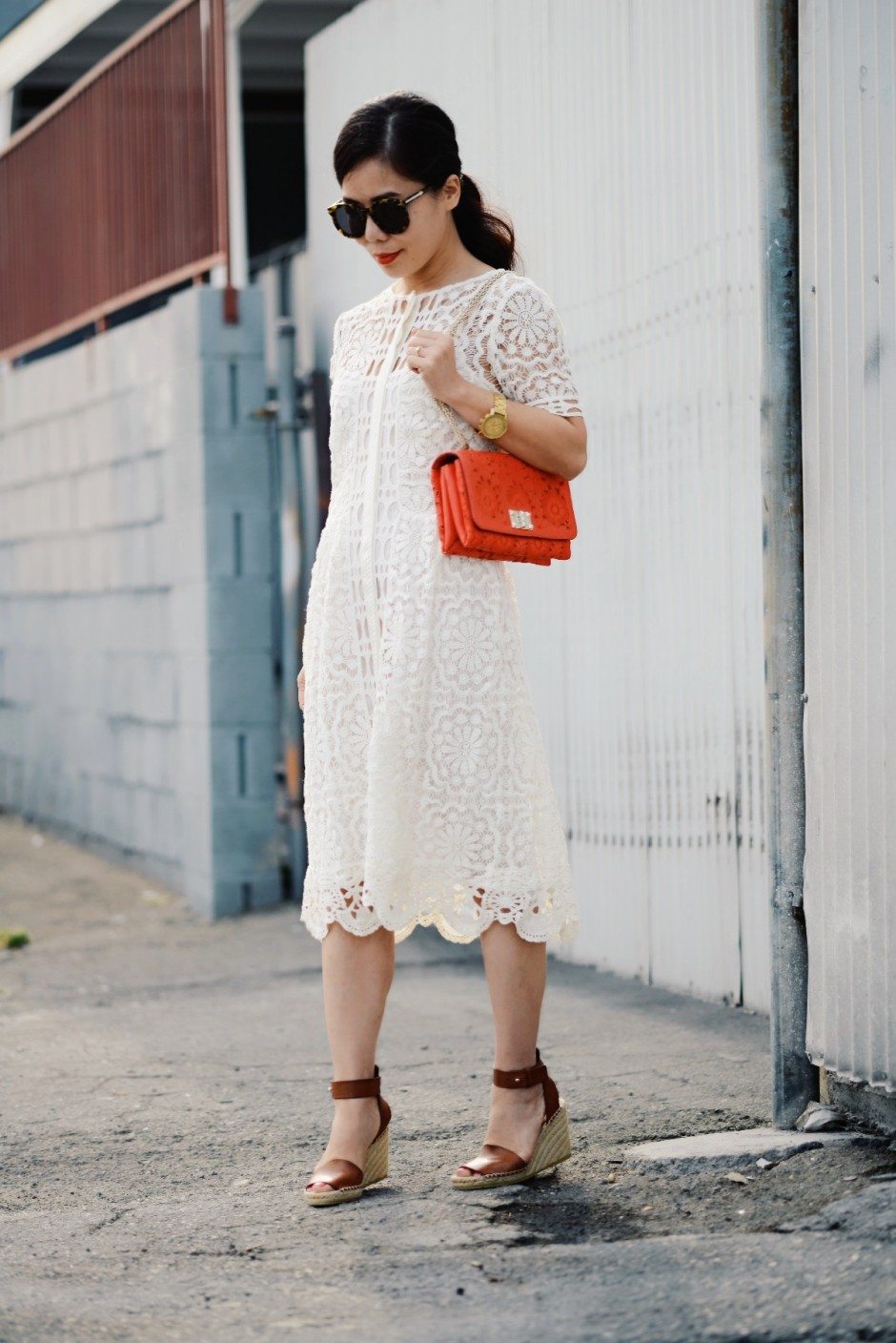 HallieDaily-Valentino Love-Lace Dress-and Wedges Sandals