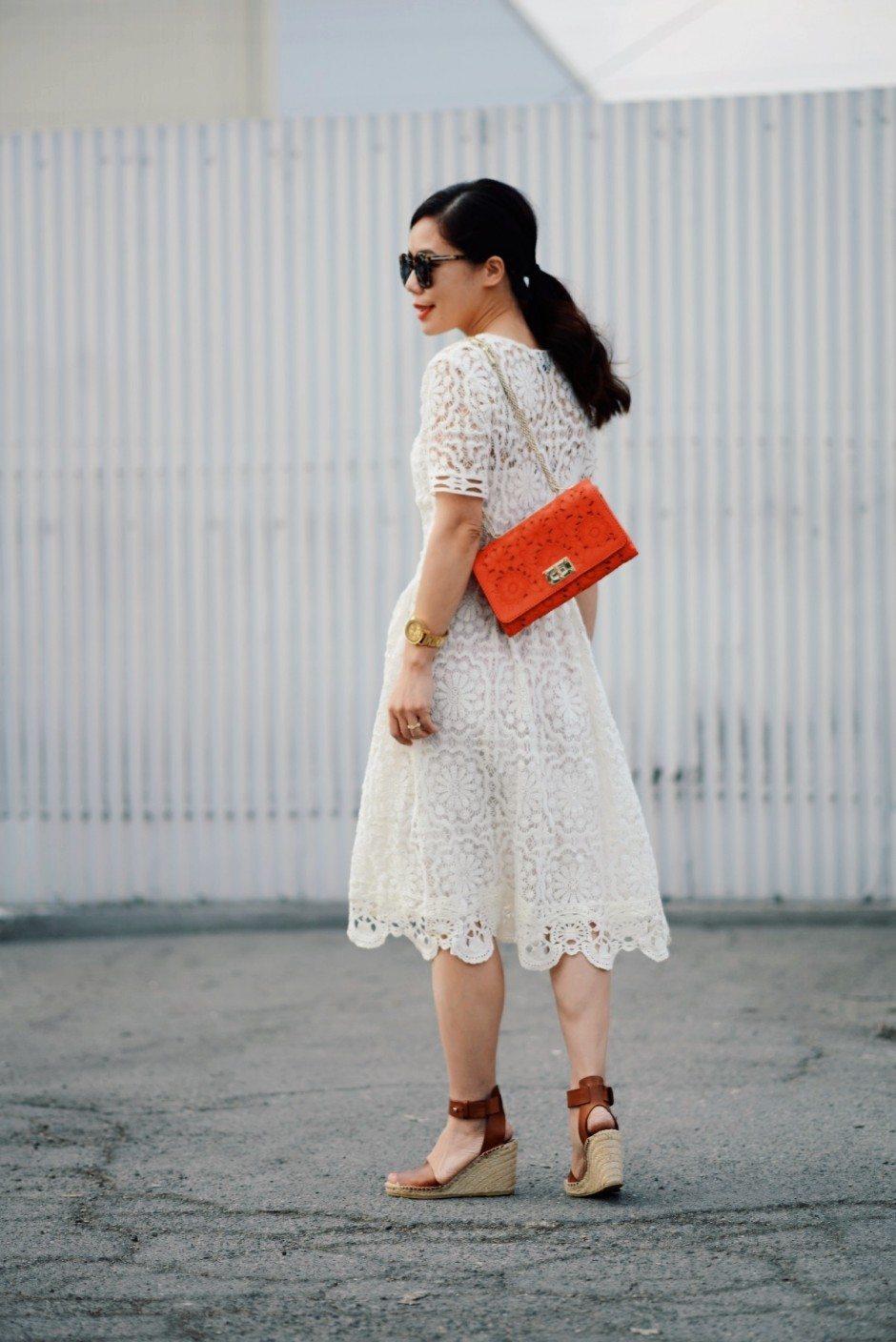 HallieDaily-Valentino Love-Lace Dress-and Wedges Sandals