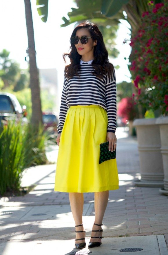 Stripes and Full Midi Skirt | HallieDaily