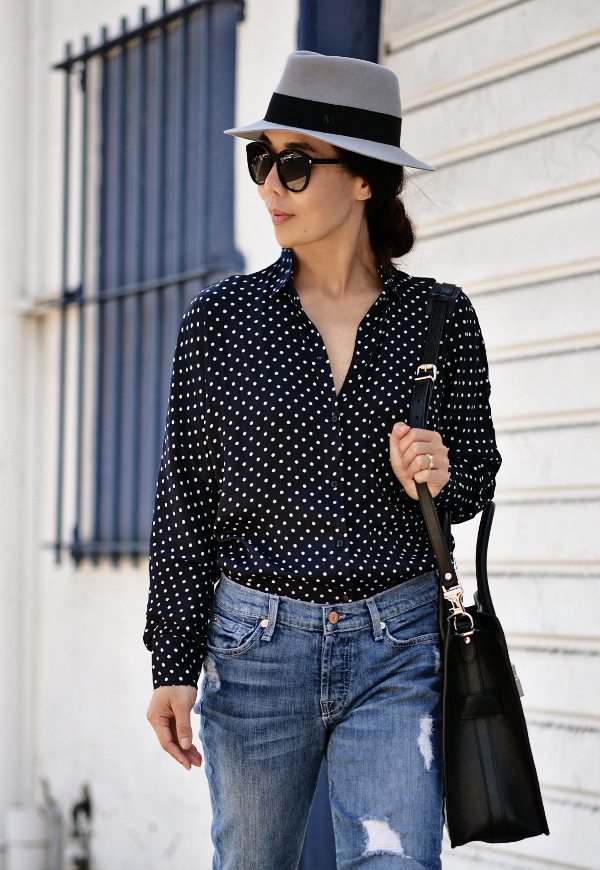 polka dot shirt with jeans