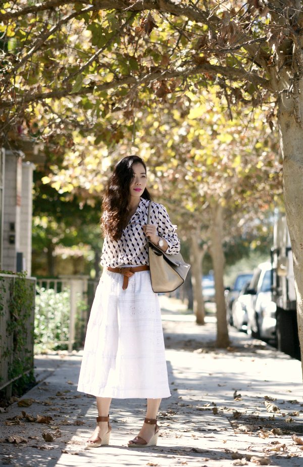 shirt and midi skirt