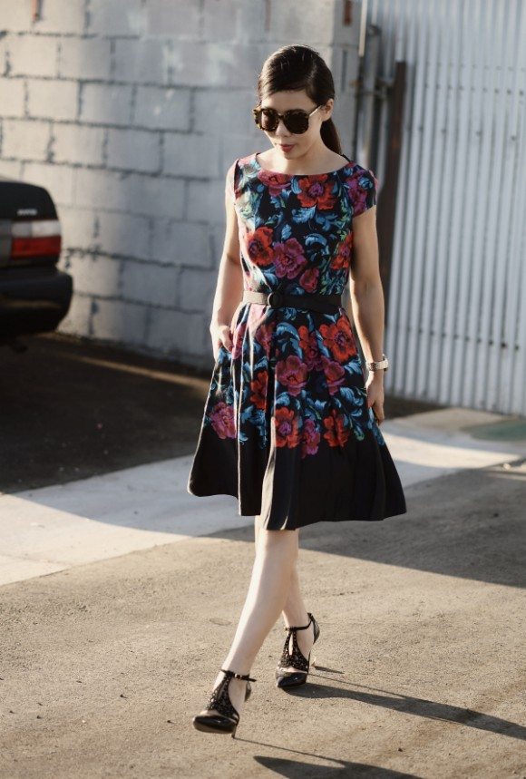 Floral A-line Dress & Navy Blazer