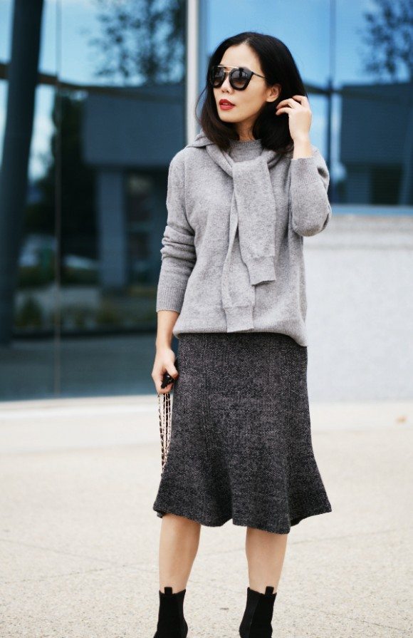 Gray Gray: Wool Sweater & Wool Skirt