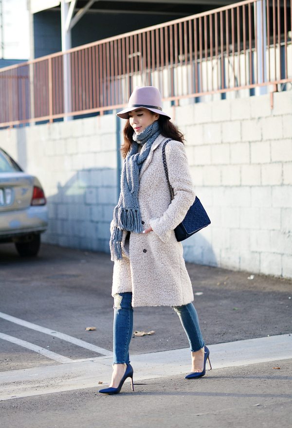 Hat Style: Tory Burch Denim Bag and Distressed Jeans