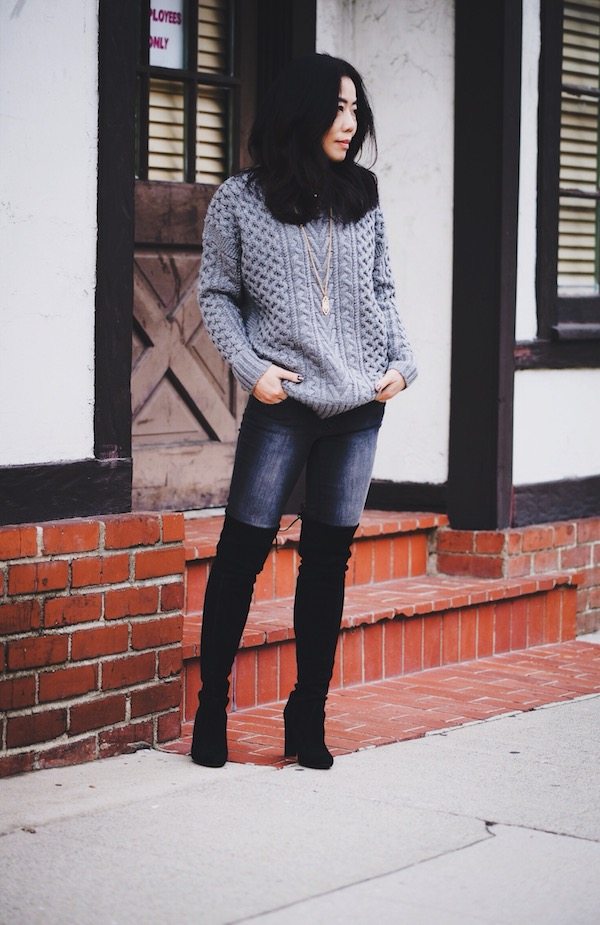 Cozy Friday: Cable Sweater and Over The Knee Boots | HallieDaily