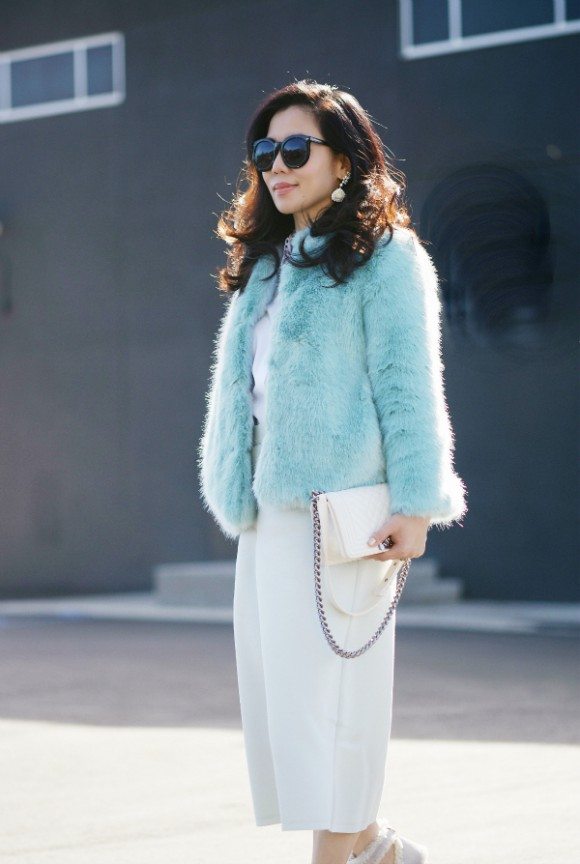 Spring Forward: Mint Faux Fur Coat and Chloe Shearling Pumps | Hallie Daily