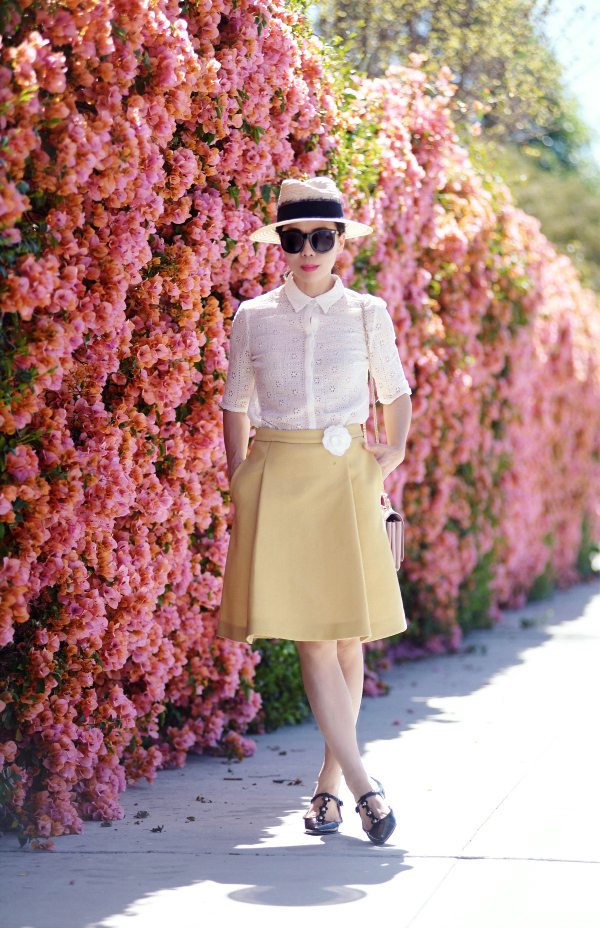 Flower Wall: A Line Skirt and DIY Chanel Flower Pin
