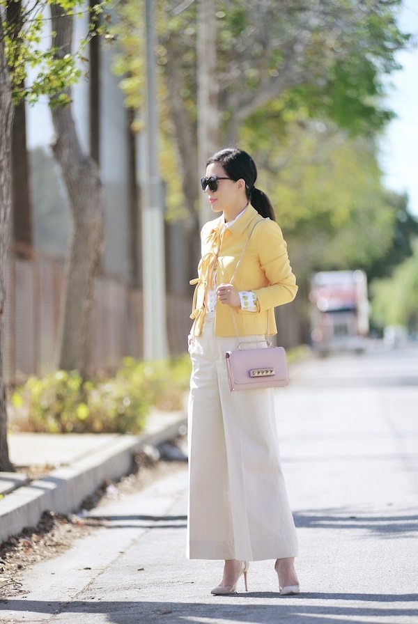 zara yellow wide leg pants