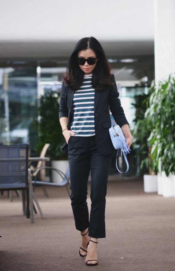Business Chic: Summer Black Suit and Gucci Soho Bag