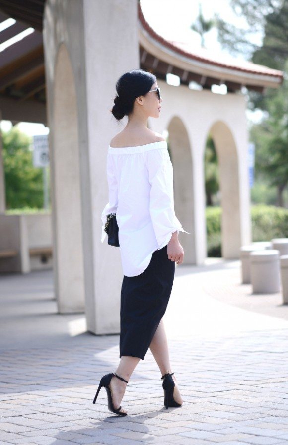 Off-Shoulder Top with Pencil Low-waist Skirt – Look 1