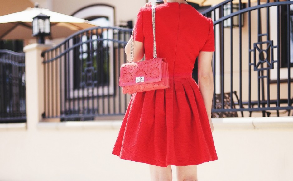 Red, Alexander McQueen Dress, Valentino Rockstud Shoes, via: HallieDaily