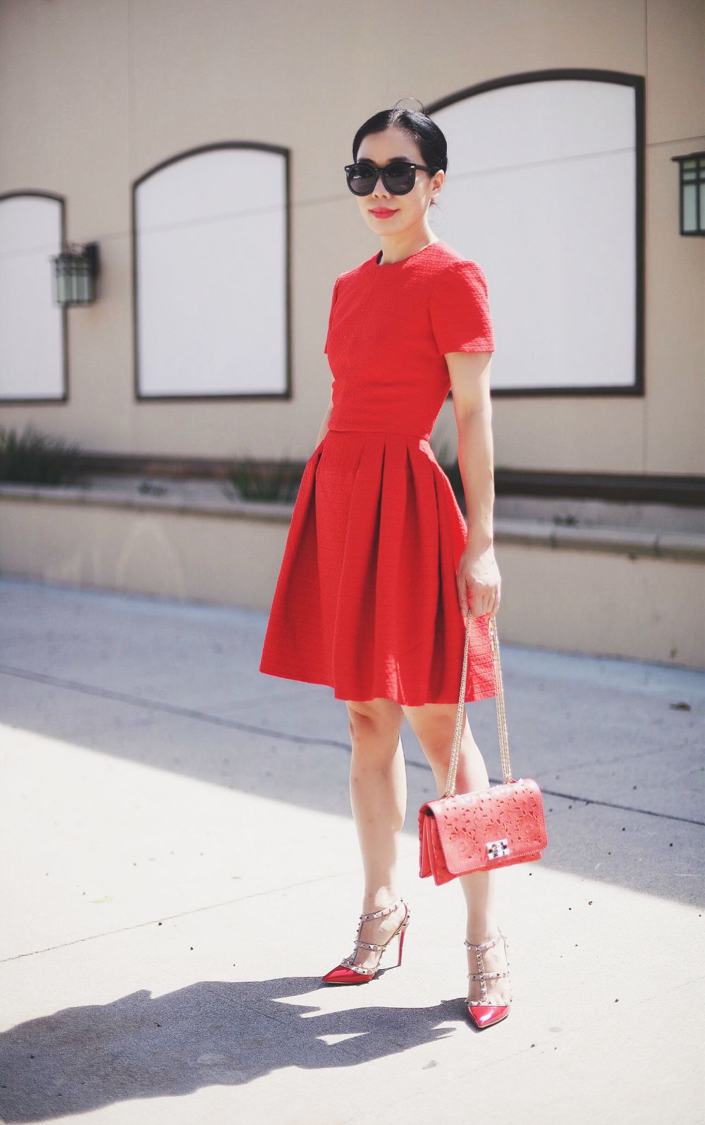 Red: Alexander McQueen Dress and Valentino Rockstud Shoes