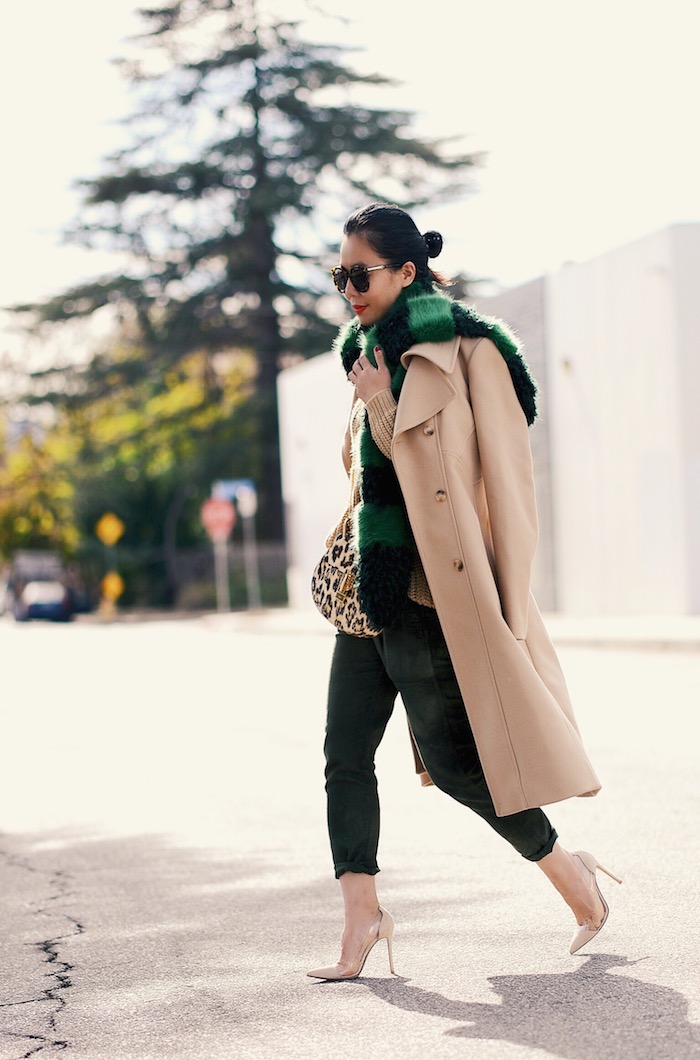 Fall Colors, Camel Coat, Faux Fur Scarf, Chloe Drew Bag, Animal Print, via: HallieDaily