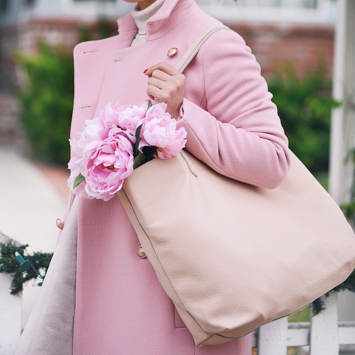 Pink on Pink, Pink Coat, Pink Boots, Pink Tote, via: HallieDaily