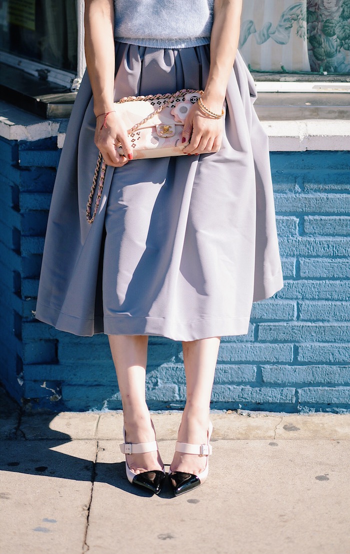 Monday Blue: Miu Miu Sweater, PREEN BY THORNTON BREGAZZI STRETCH-CREPE SKIRT, via: HallieDaily