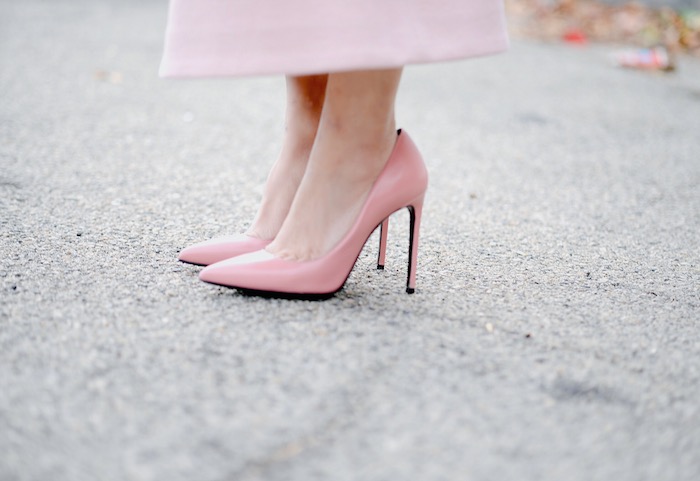 Feminine Pink, Self Portrait Lace Top, Pink Long Skirt, Saint Laurent Paris, via: HallieDaily