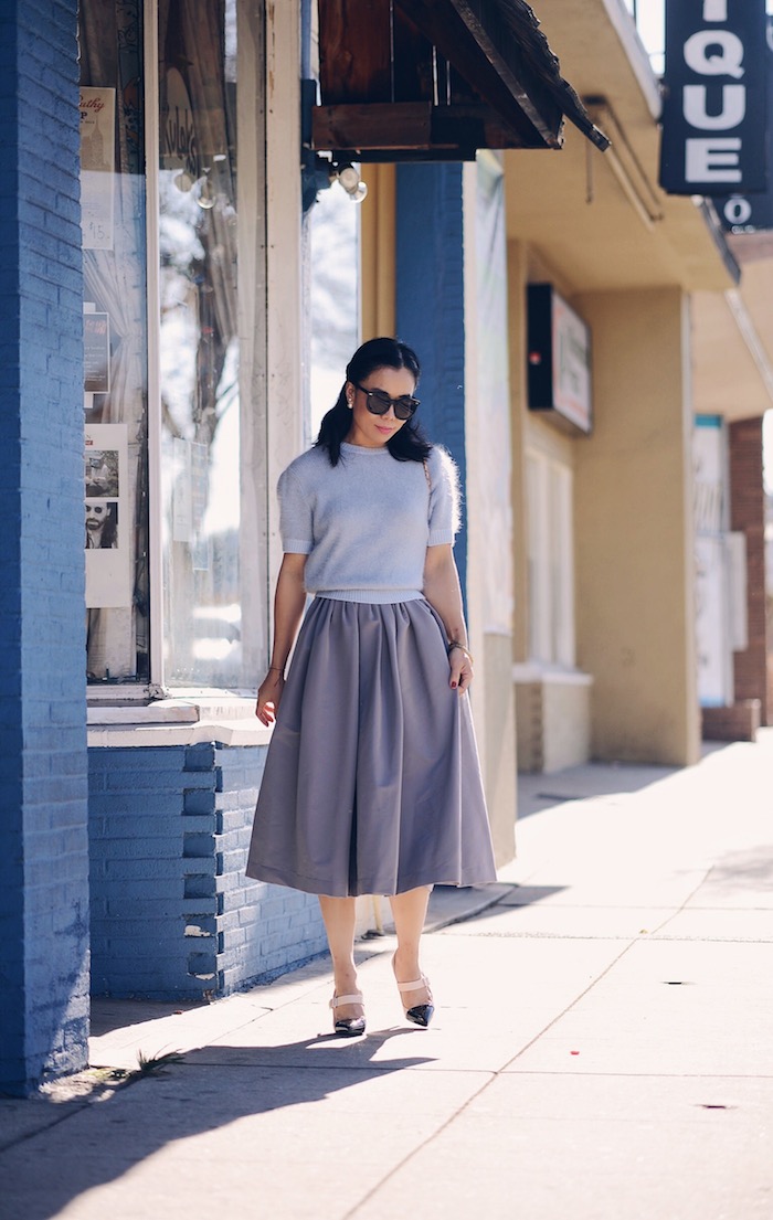 Monday Blue: Miu Miu Sweater, PREEN BY THORNTON BREGAZZI STRETCH-CREPE SKIRT, via: HallieDaily