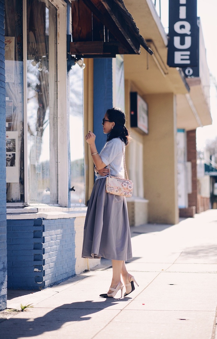 Monday Blue: Miu Miu Sweater, PREEN BY THORNTON BREGAZZI STRETCH-CREPE SKIRT, via: HallieDaily