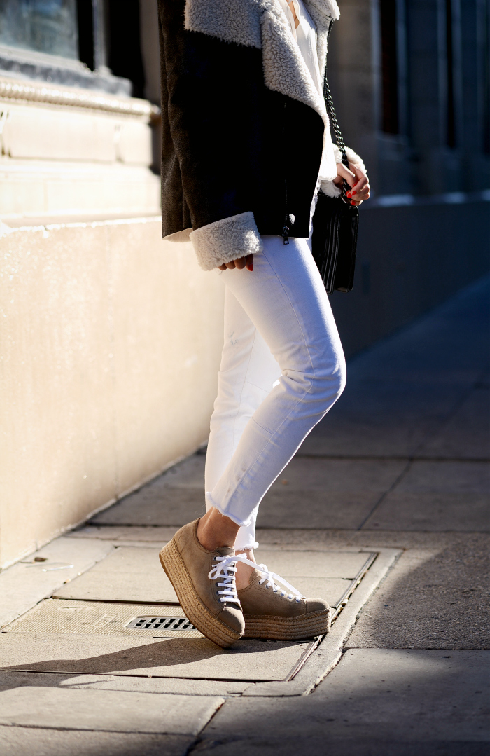 Shearling Coat & Platform Sneakers, via: HallieDaily