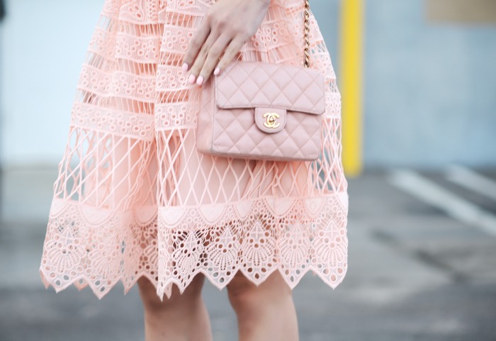 Lace on Lace, Ralph Lauren Jacket, Alexis Pink Lace Dress, Dior Shoes, Chanel Bag, via: HallieDaily 2