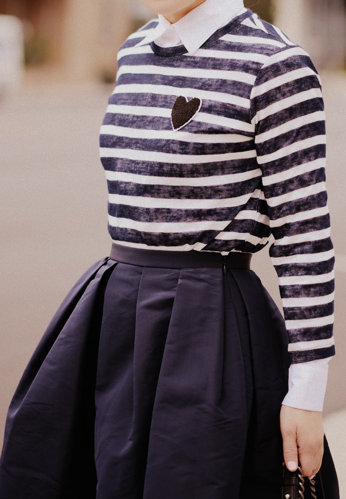 Tibi Full Skirt, Striped Tee, Spring Layers, via: HallieDaily