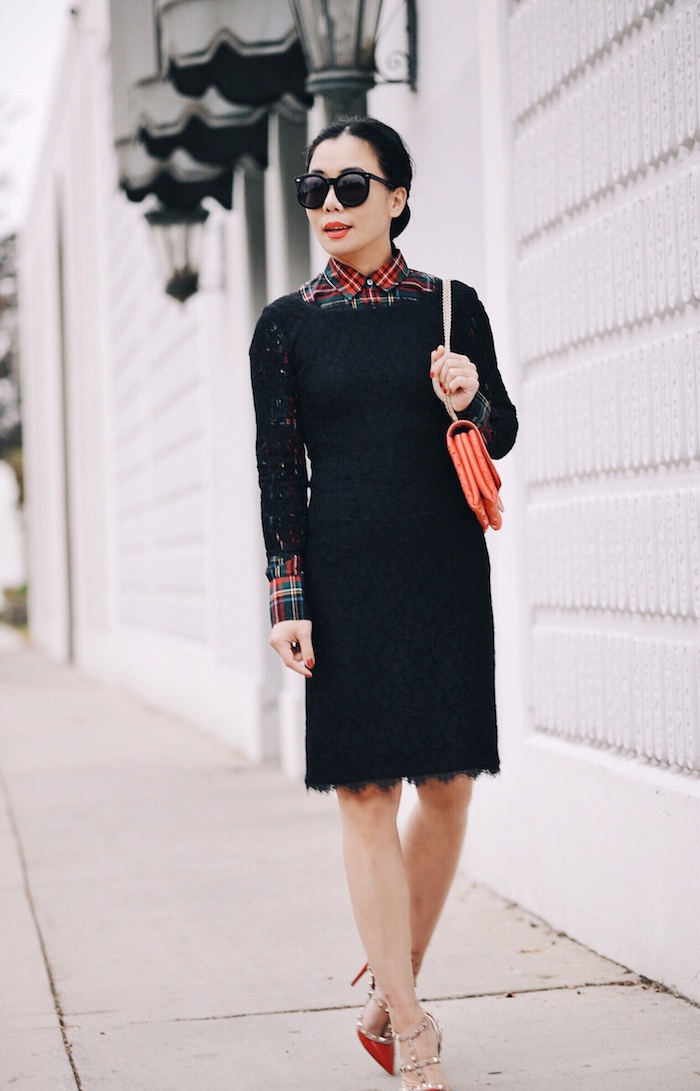 Spring Layers: DVF Black Lace Dress