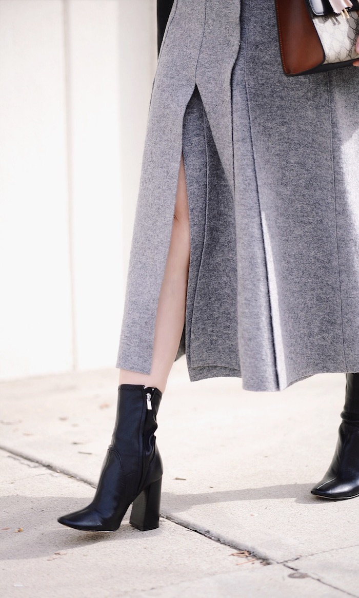 Leather Jacket, Pleated Wool Skirt, Ankle Boots, via: HallieDaily