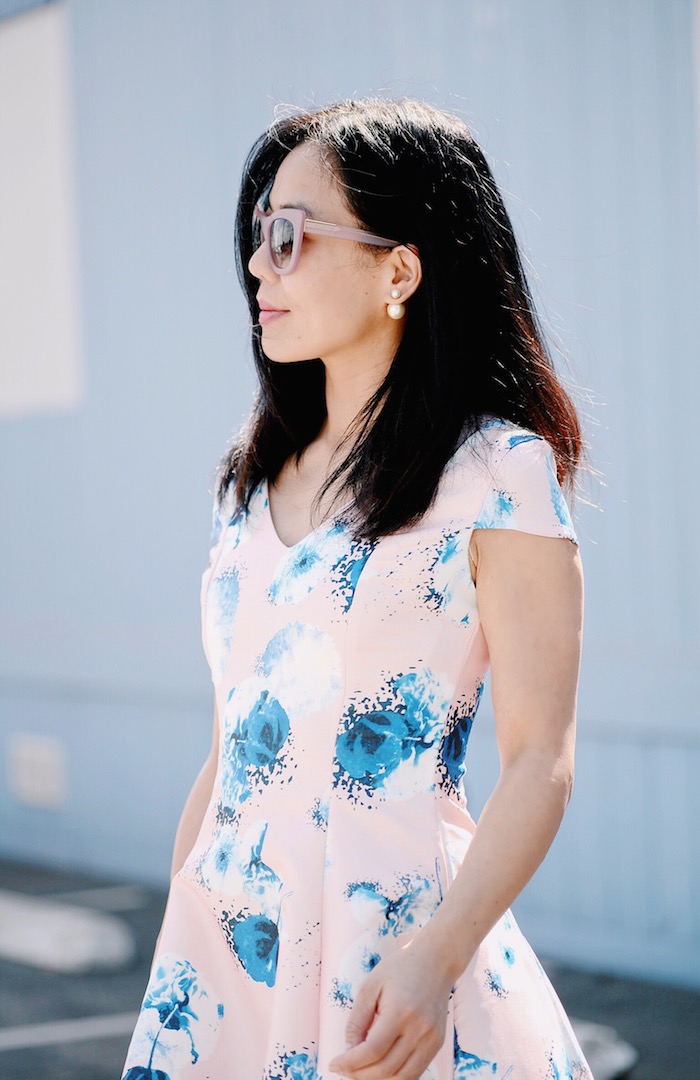 Spring Style, Floral Dress, Denim Shirt, Dior Shoes, Celine Bag, Linda Farrow X 3.1 Phillip Lim Sunglasses, via: HallieDaily