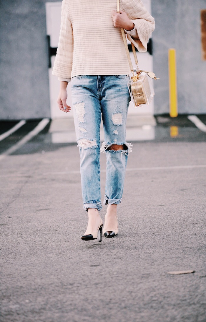 Levi's Vintage Distressed Jeans, Isabel Marant Top, Mark Cross Bag, Chanel Pumps, via: HallieDaily