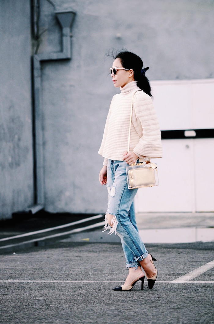 Levi's Vintage Distressed Jeans, Isabel Marant Top, Mark Cross Bag, Chanel Pumps, via: HallieDaily